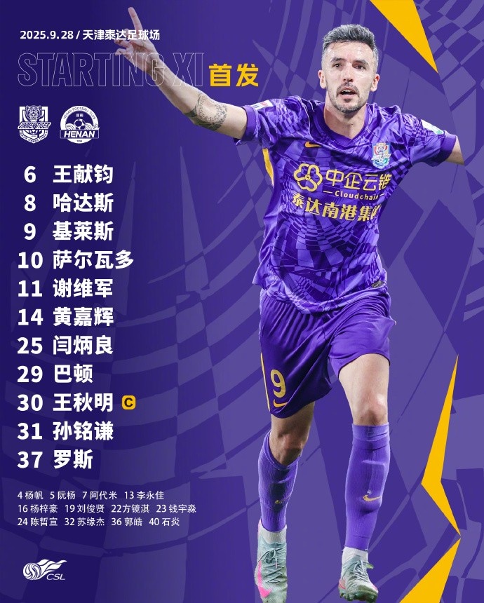 天津津門(mén)虎今日首發(fā)！