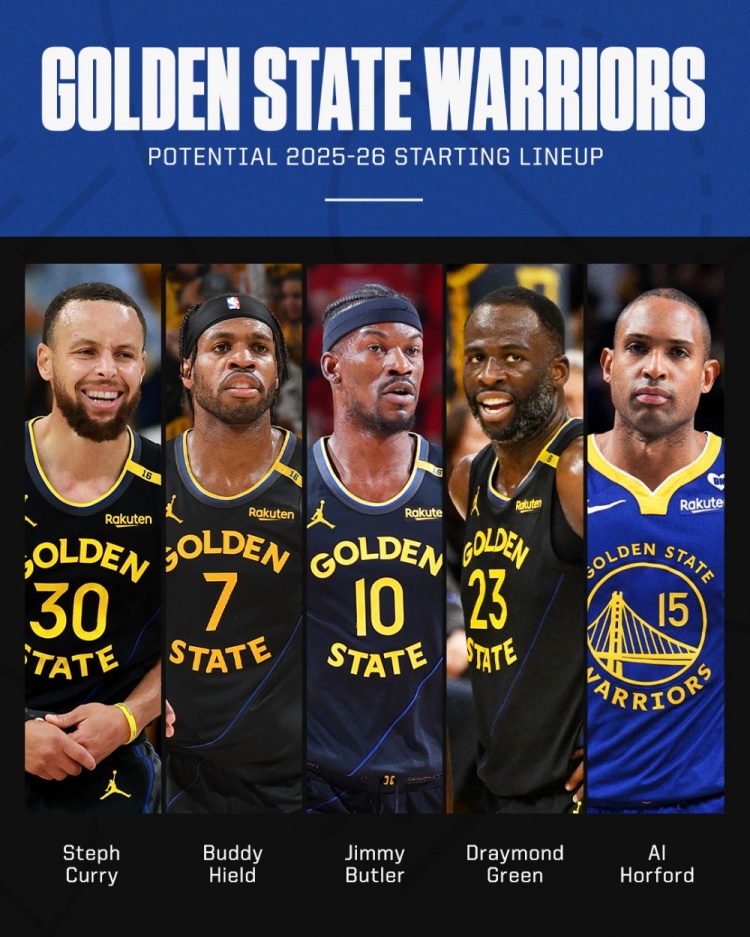 終于湊夠了！ESPN預(yù)測勇士首發(fā)：庫里 追夢 巴特勒 希爾德 霍福德